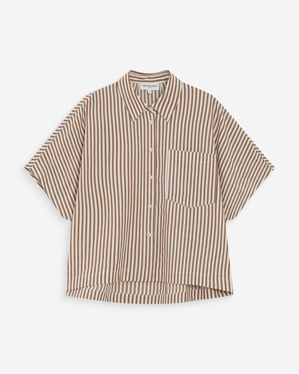 Chemise large à rayures manches courtes mocha Vercia
