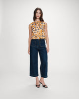Straight sleeveless backless printed top cognac Venise