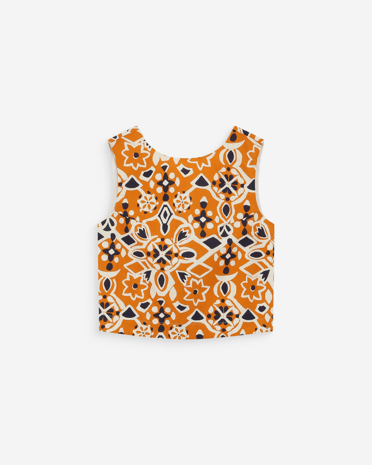 Straight sleeveless backless printed top cognac Venise