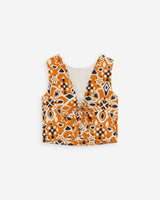 Straight sleeveless backless printed top cognac Venise