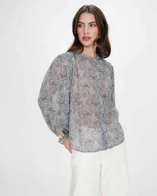 Blouse manches bouffantes imprimée bohème ciel Vertueuse