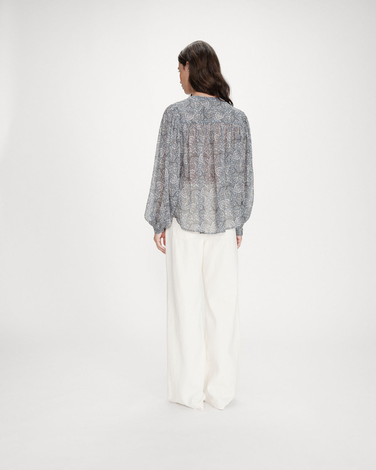 Blouse manches bouffantes imprimée bohème ciel Vertueuse