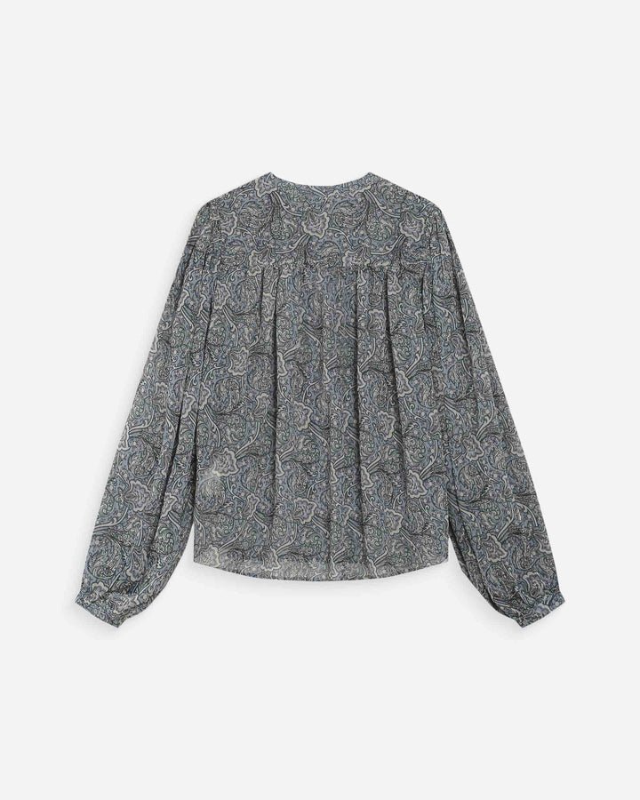 Blouse manches bouffantes imprimée bohème ciel Vertueuse
