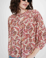 Blouse ample manches bouffantes imprimée florale peche Vezia