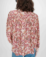 Blouse ample manches bouffantes imprimée florale peche Vezia