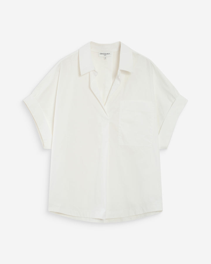 Blouse large en coton manches courtes ivoire Versigny