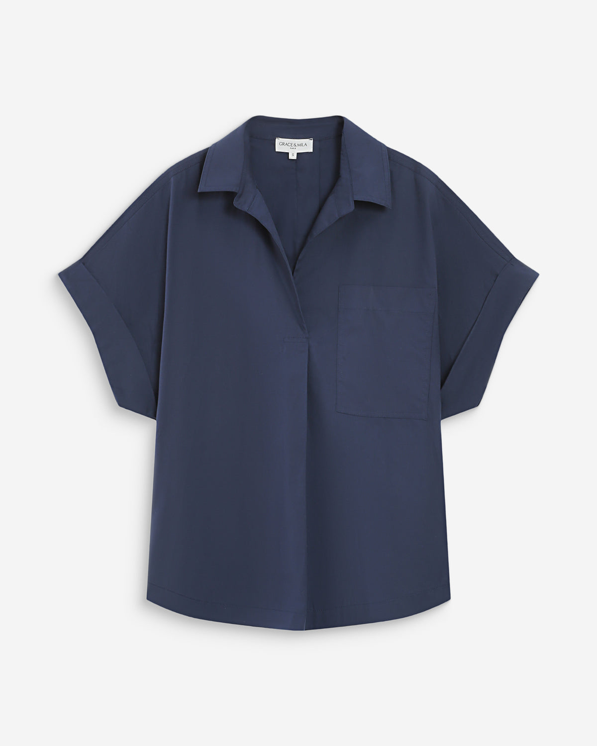 Blouse large en coton manches courtes marine Versigny