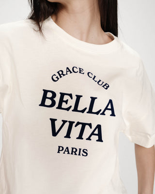 Oversized cotton slogan top ecru Voss