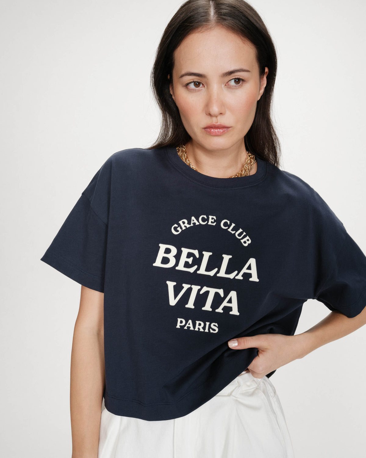 Top oversize en coton message imprimé marine Voss