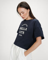 Top oversize en coton message imprimé marine Voss