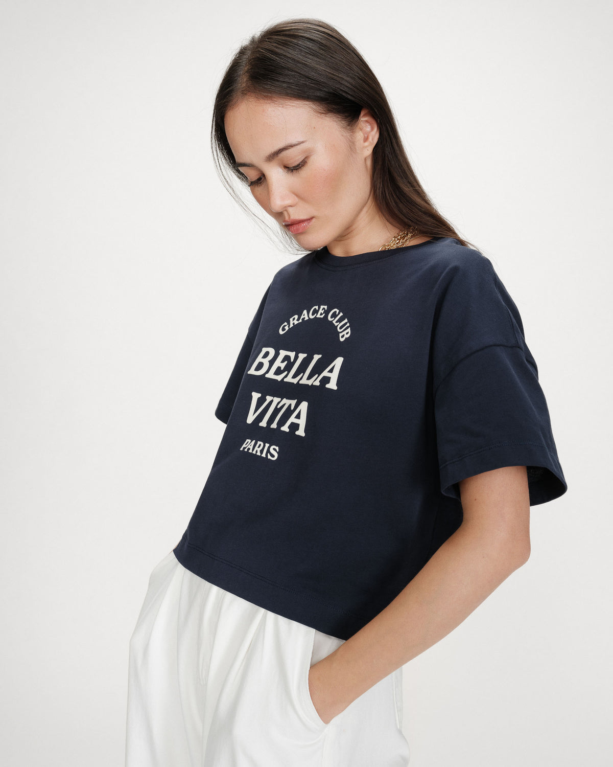 Top oversize en coton message imprimé marine Voss