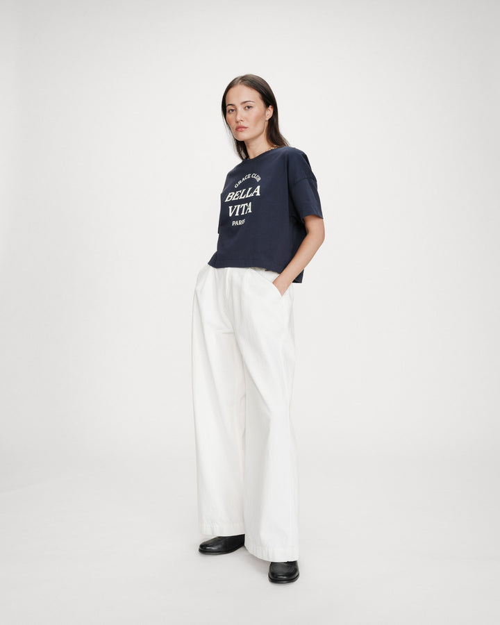 Top oversize en coton message imprimé marine Voss