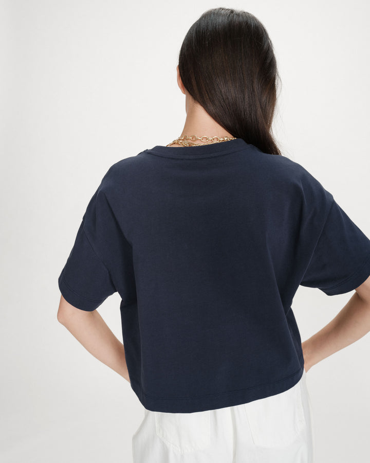 Top oversize en coton message imprimé marine Voss