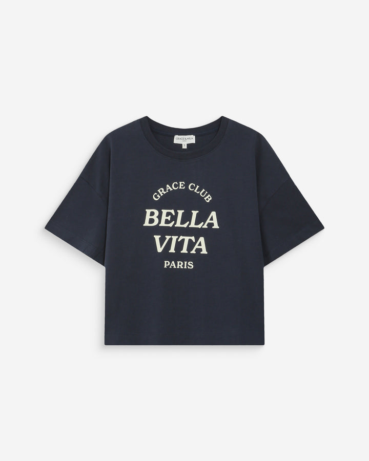Top oversize en coton message imprimé marine Voss