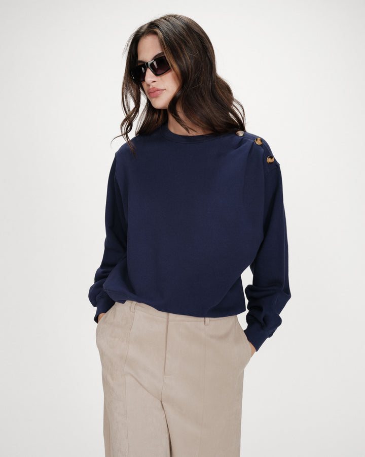 Crew-neck sweatshirt with pleats and buttons marine Vonan