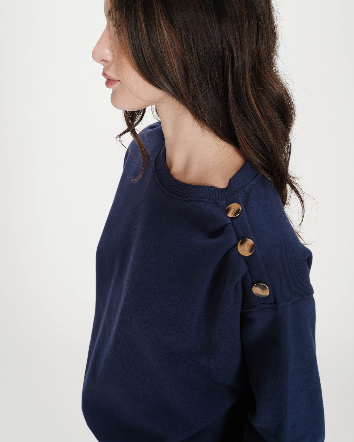 Crew-neck sweatshirt with pleats and buttons marine Vonan