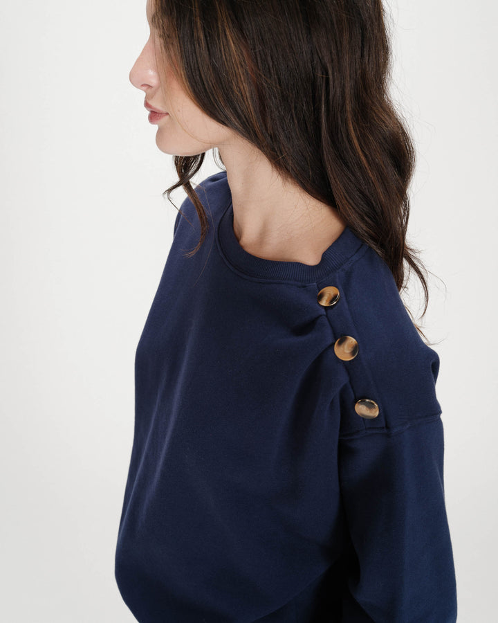 Crew-neck sweatshirt with pleats and buttons marine Vonan