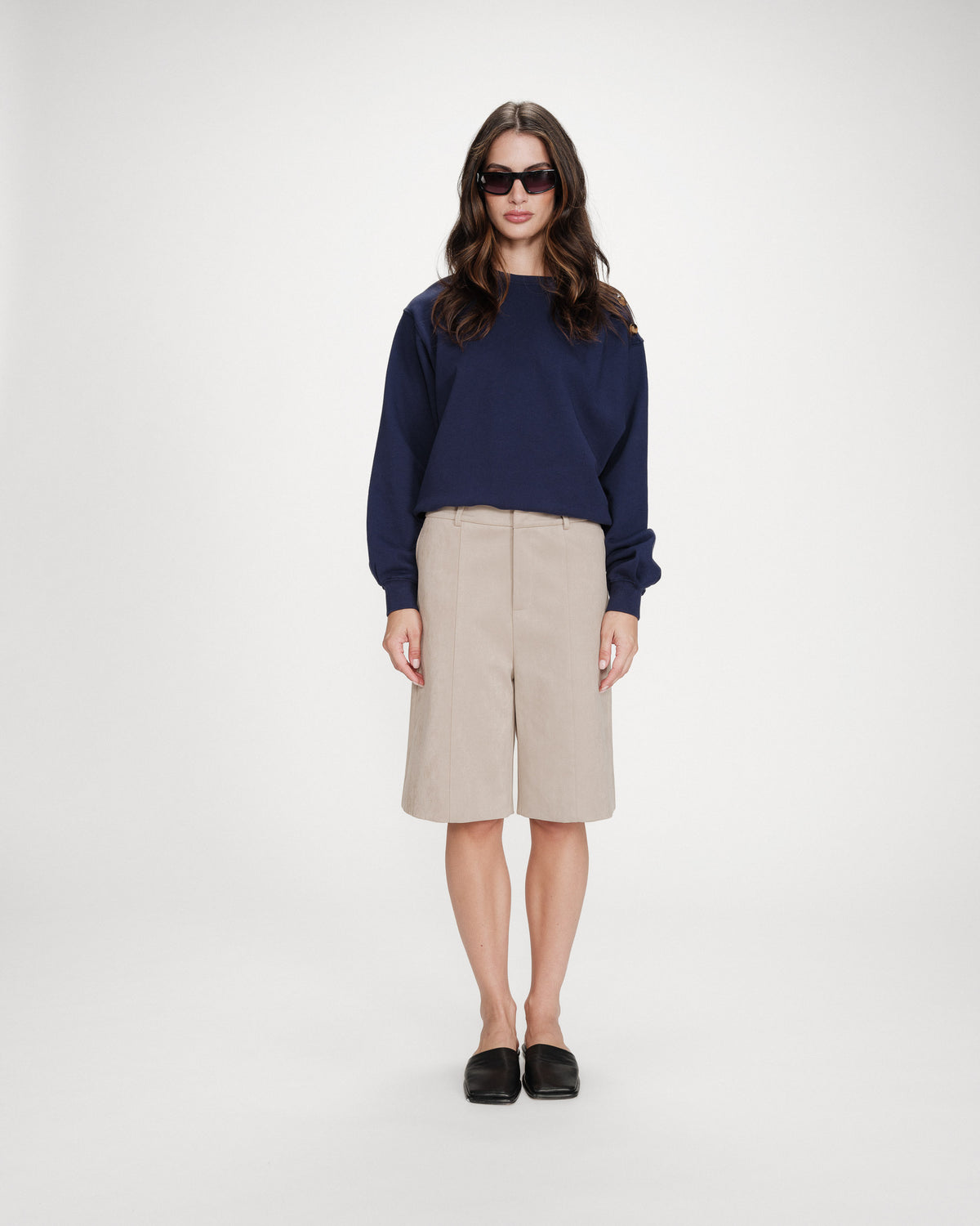 Crew-neck sweatshirt with pleats and buttons marine Vonan