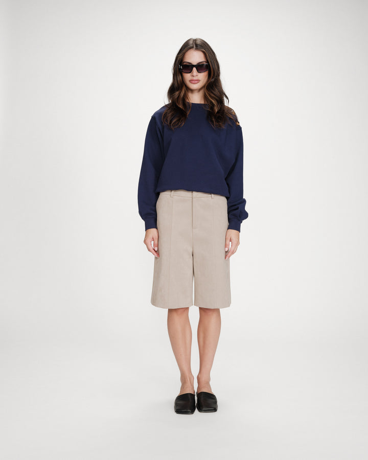 Crew-neck sweatshirt with pleats and buttons marine Vonan