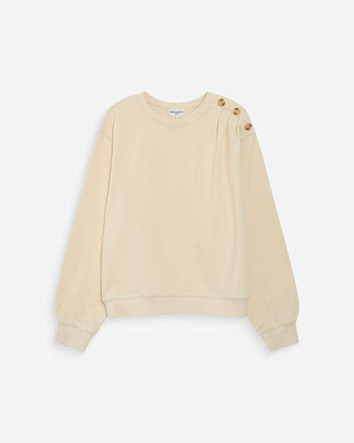 Sweatshirt col rond avec plis et boutons vanille Vonan