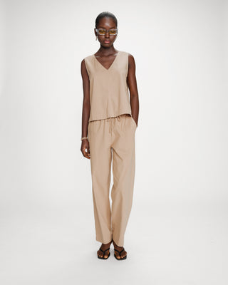 Top en coton sans manches col V sable Vagabond