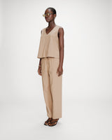 Top en coton sans manches col V sable Vagabond