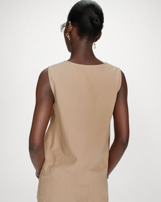 Top en coton sans manches col V sable Vagabond