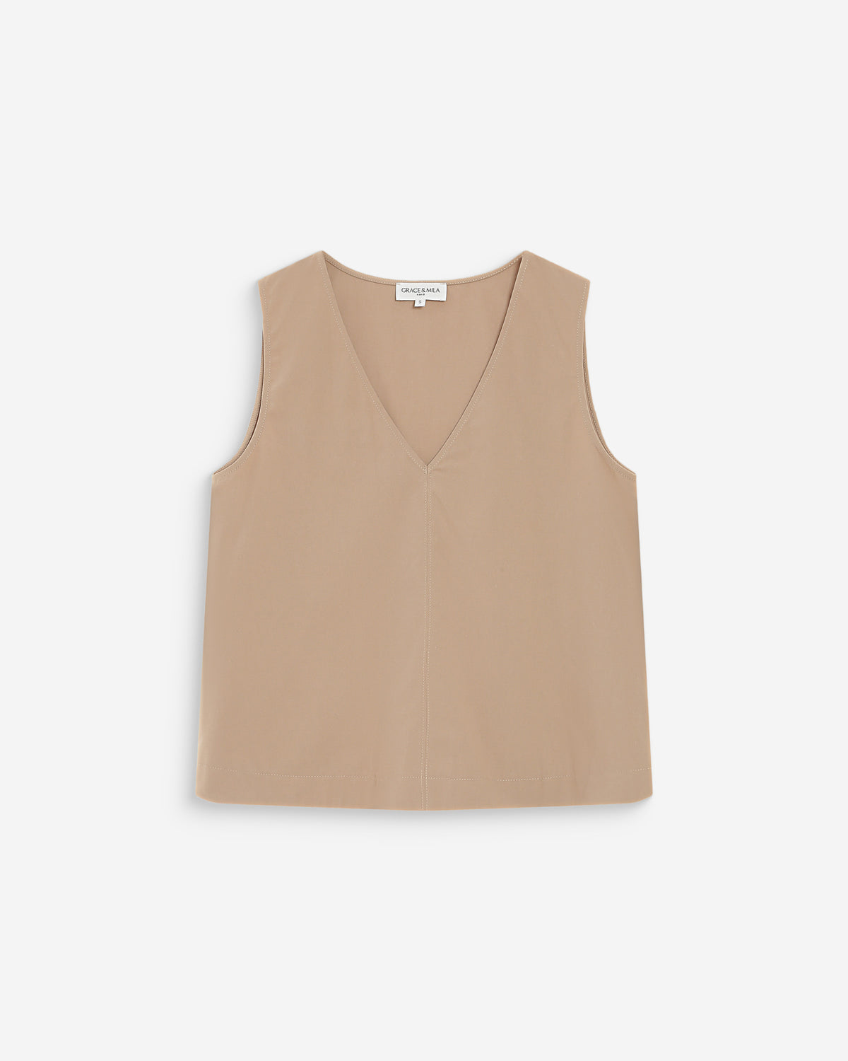 Top en coton sans manches col V sable Vagabond