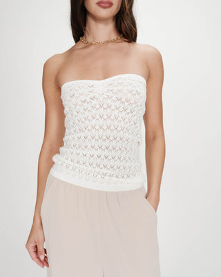 Fitted knit sweetheart bustier top ecru Valazzio