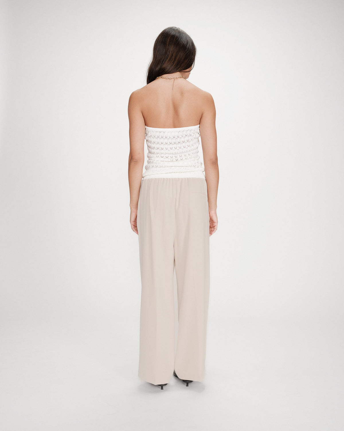 Fitted knit sweetheart bustier top ecru Valazzio