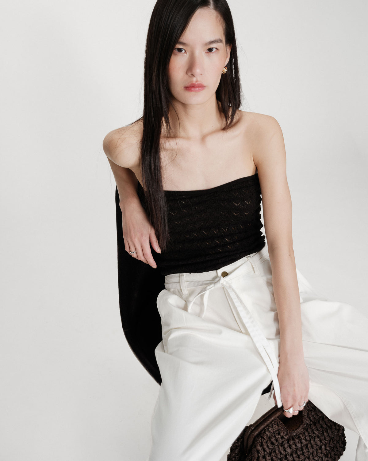 Top bustier cœur en maille près du corps noir Valazzio