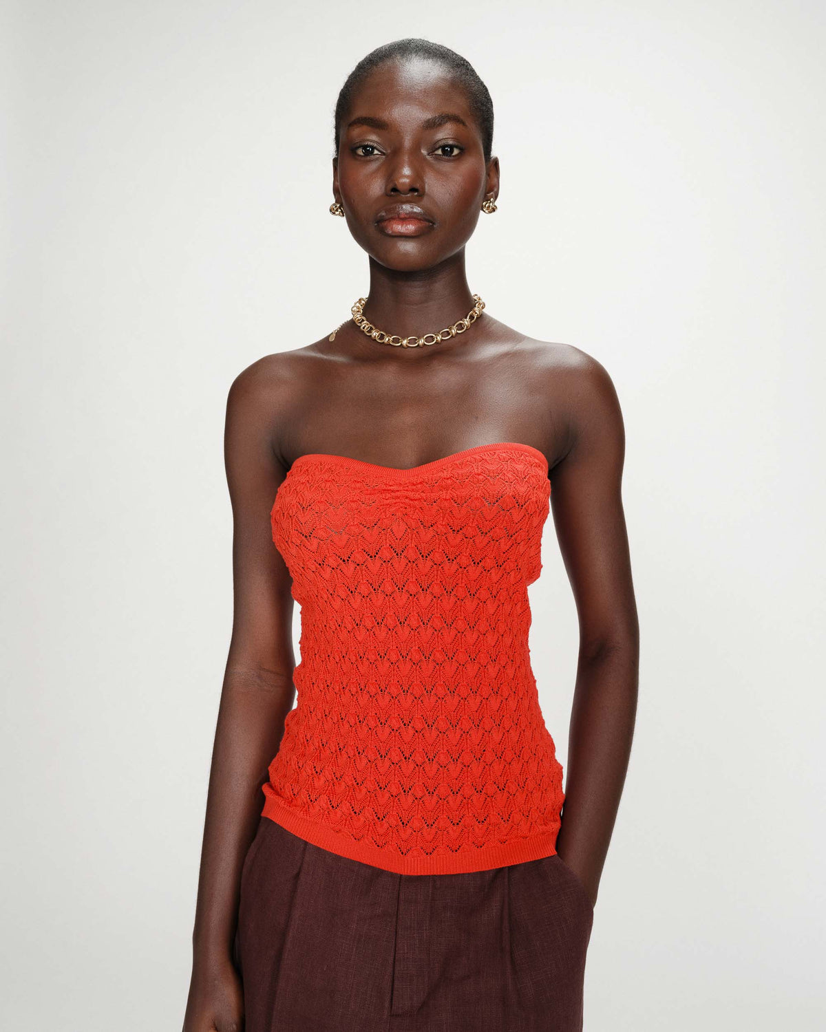 Fitted knit sweetheart bustier top sanguine Valazzio