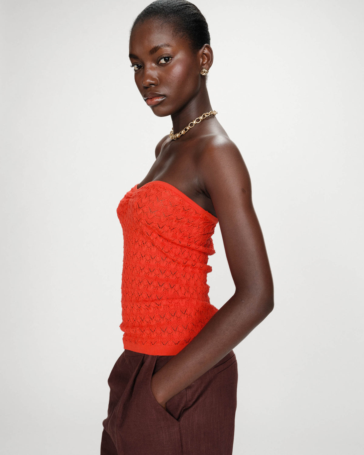 Fitted knit sweetheart bustier top sanguine Valazzio