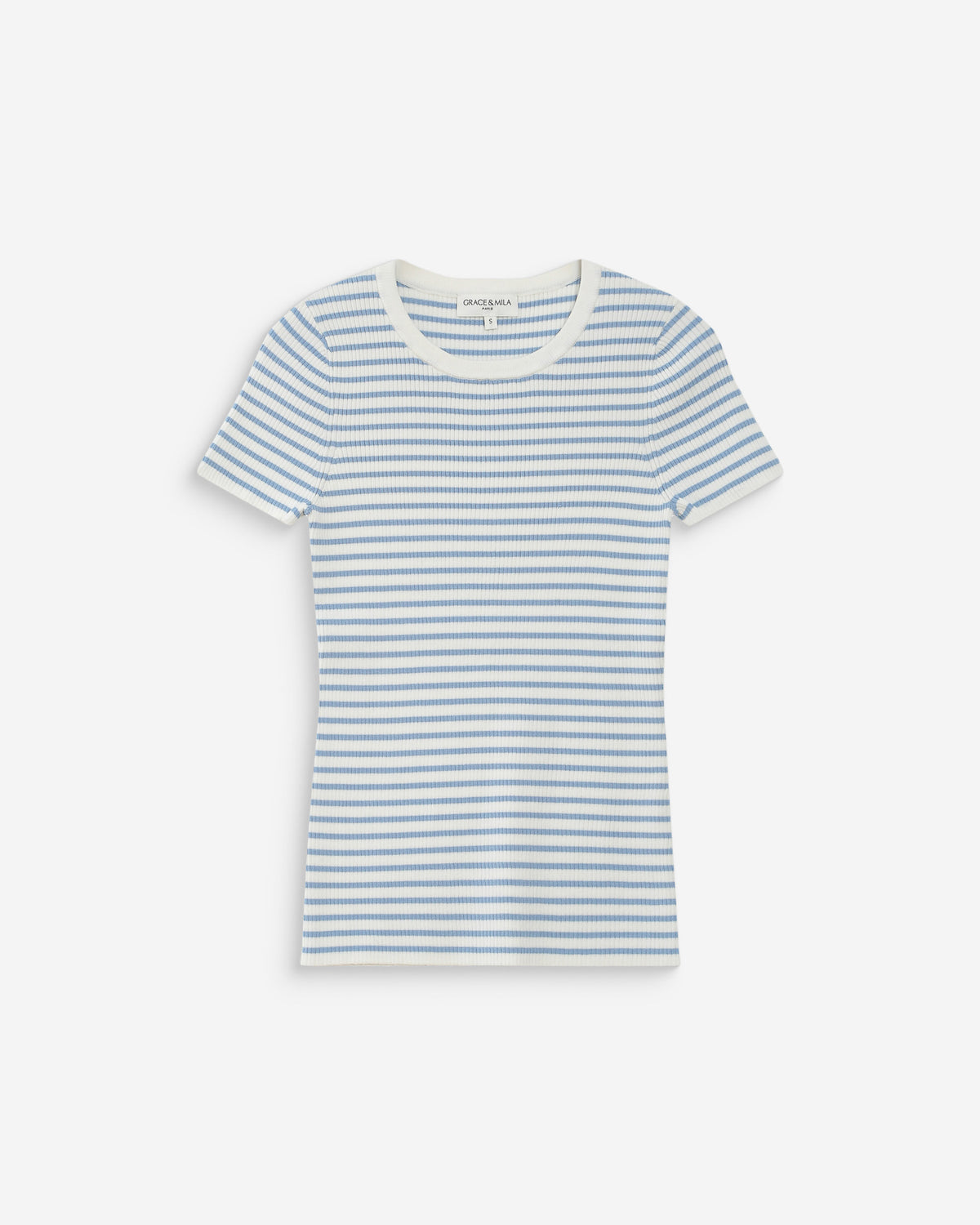 Pull en fine maille ajusté manches courtes bleuet Vendredi