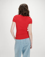 Pull en fine maille ajusté manches courtes rouge Vendredi