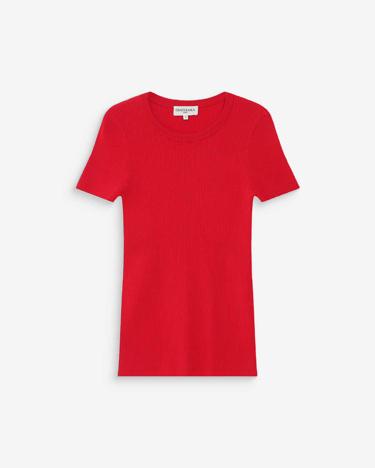 Pull en fine maille ajusté manches courtes rouge Vendredi