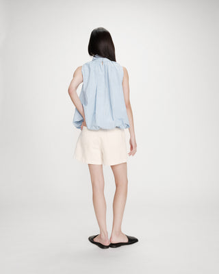 Balloon striped poplin top with tie neck bleuet Vanya