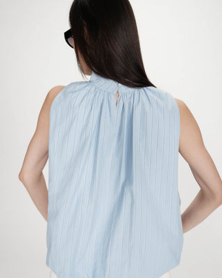 Balloon striped poplin top with tie neck bleuet Vanya