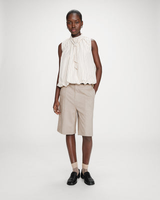 Balloon striped poplin top with tie neck vanille Vanya