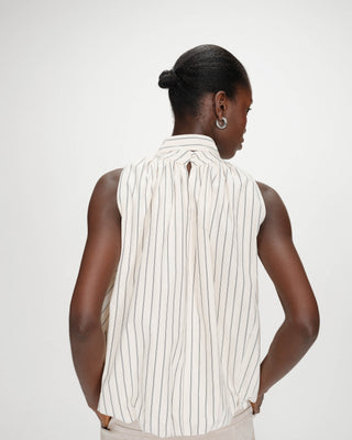 Balloon striped poplin top with tie neck vanille Vanya