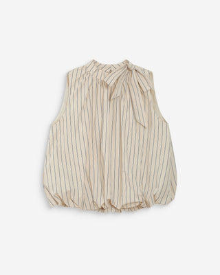 Balloon striped poplin top with tie neck vanille Vanya