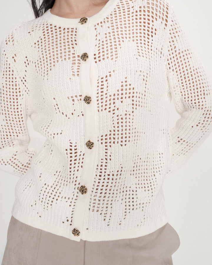 Cardigan en maille ajourée ecru Velasquez