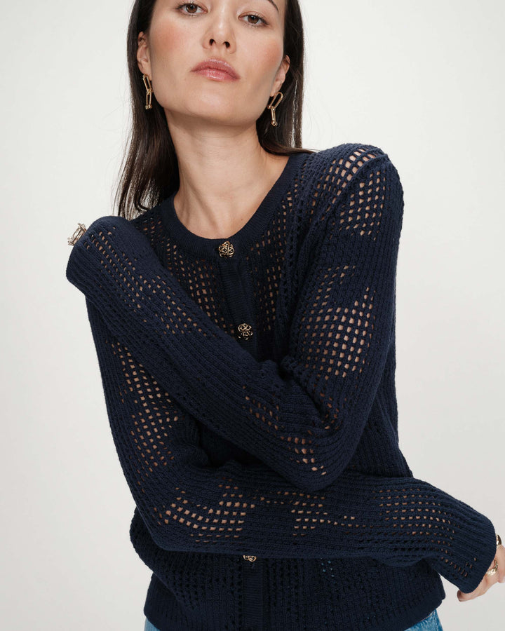 Openwork knit long-sleeve cardigan marine Velasquez