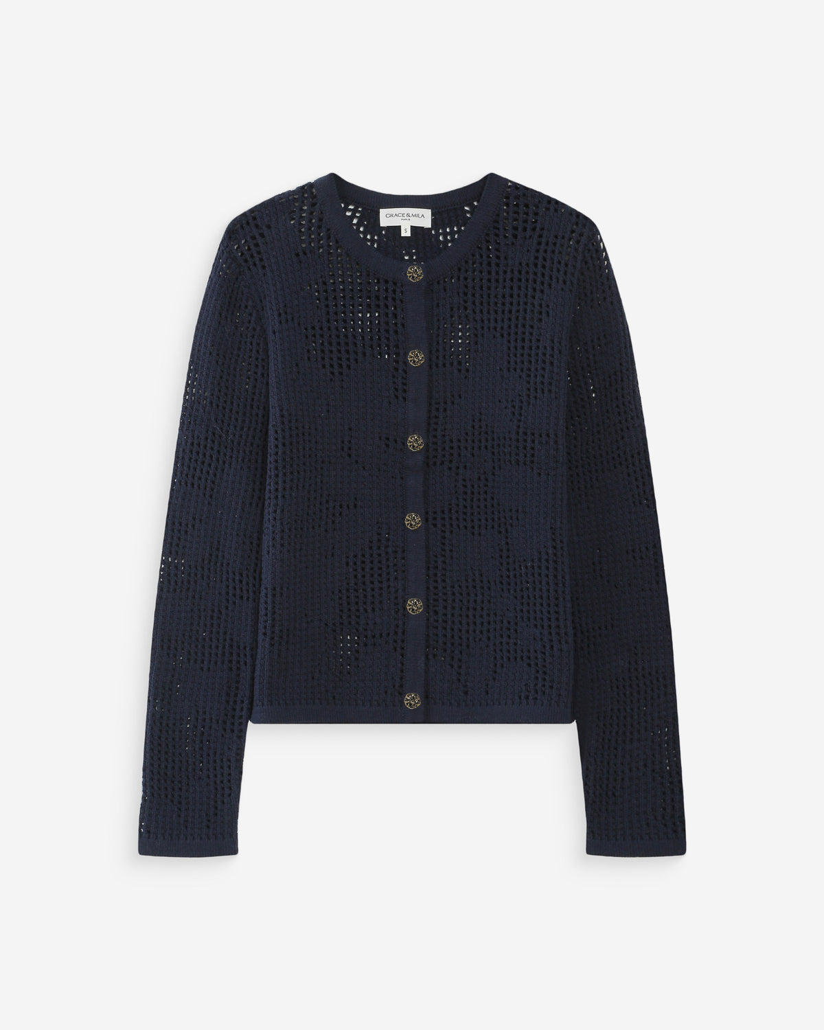 Openwork knit long-sleeve cardigan marine Velasquez