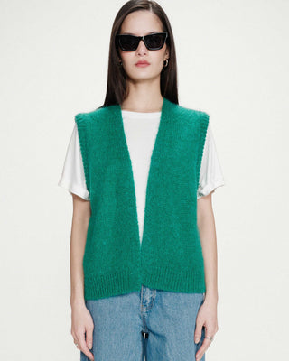 Cardigan laine et mohair sans manches vert Vicomte