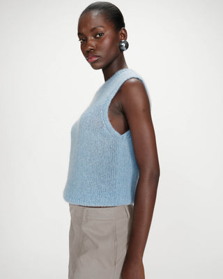 Pull en laine et mohair sans manches bleuet Vollo