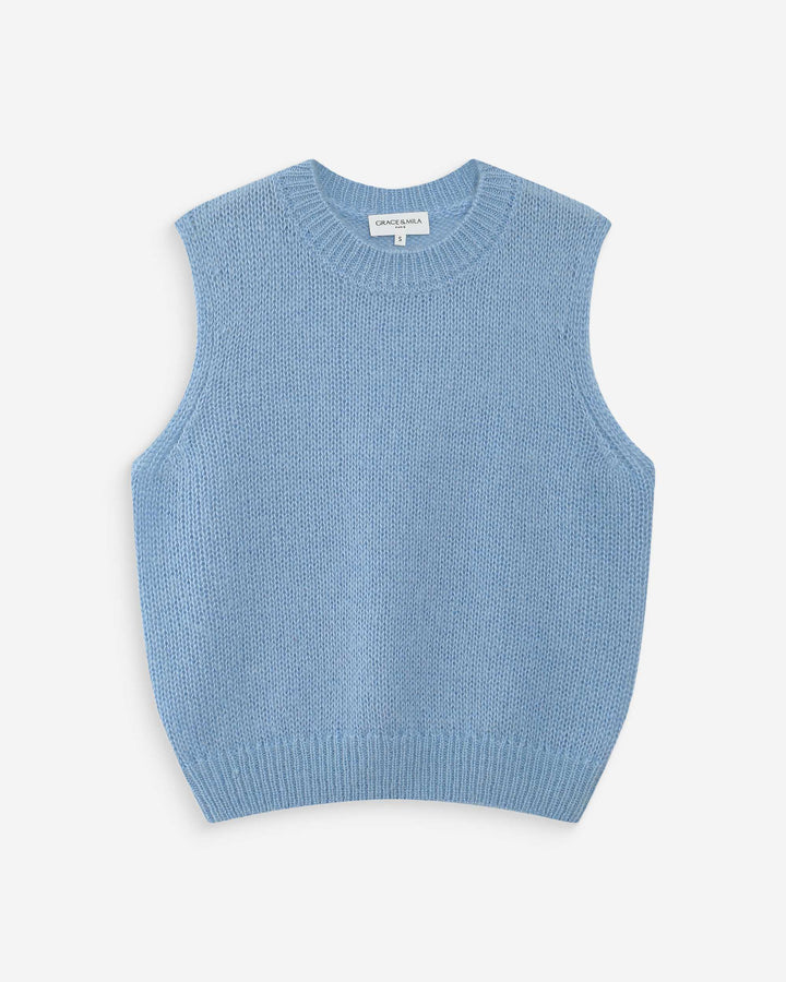 Pull en laine et mohair sans manches bleuet Vollo