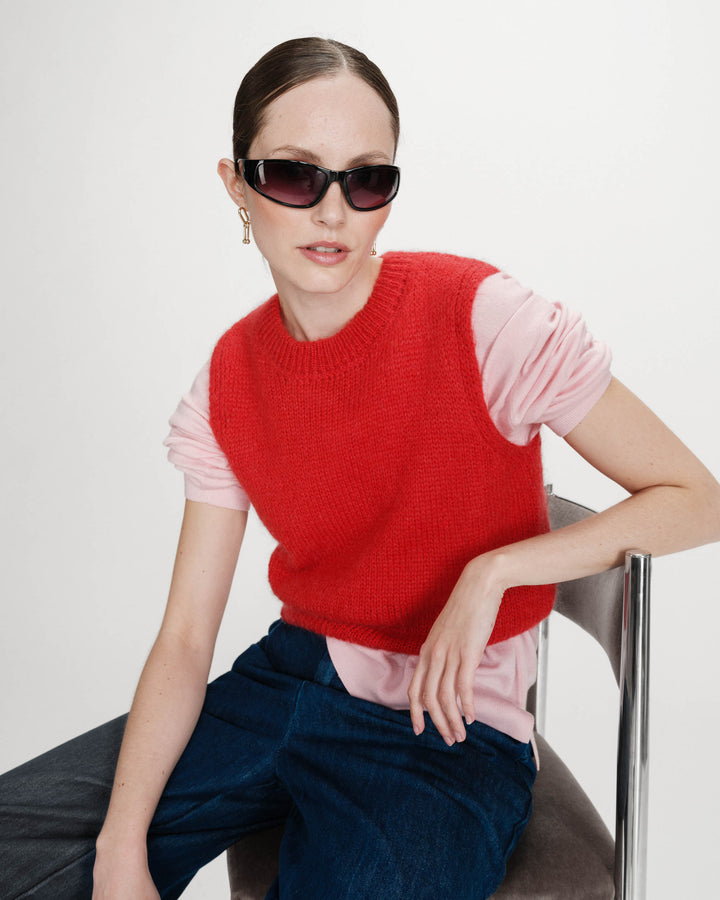 Pull en laine et mohair sans manches rouge Vollo