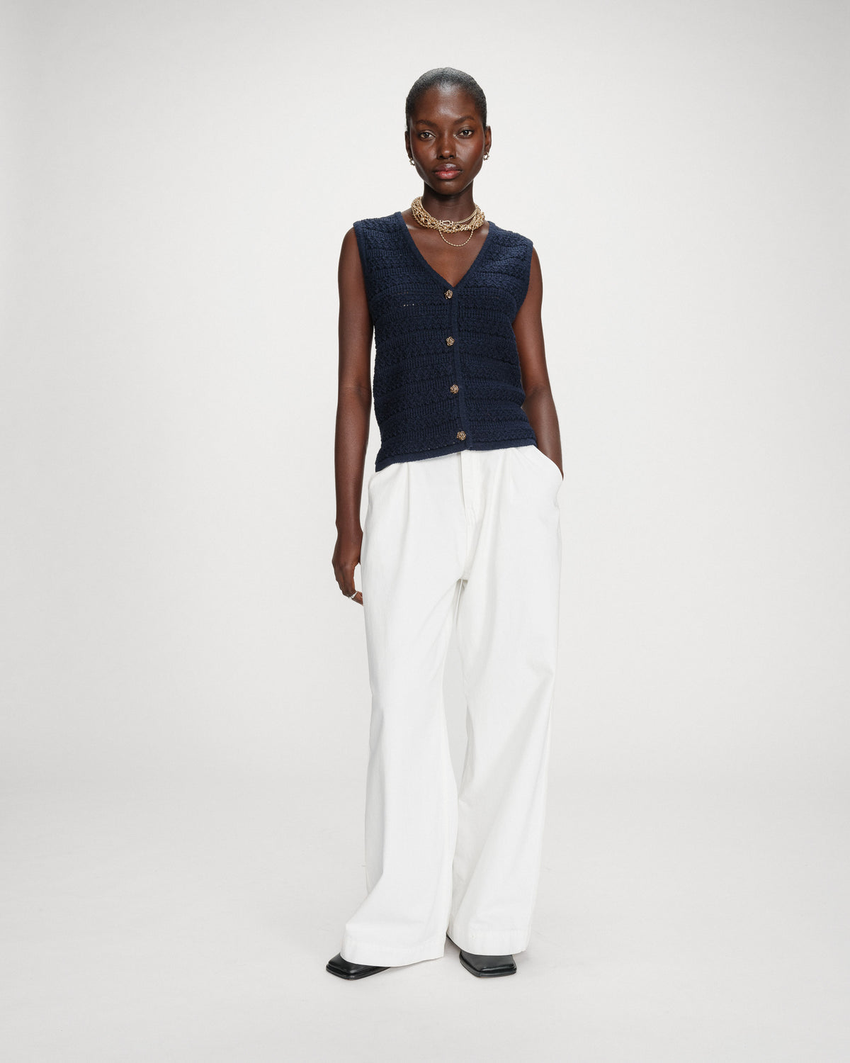 Gilet en maille sans manches col V marine Vincennes