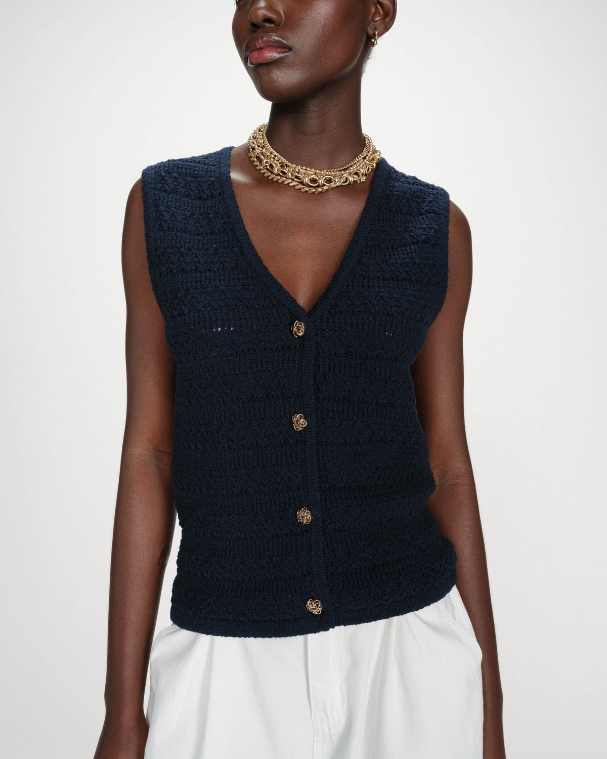 Gilet en maille sans manches col V marine Vincennes